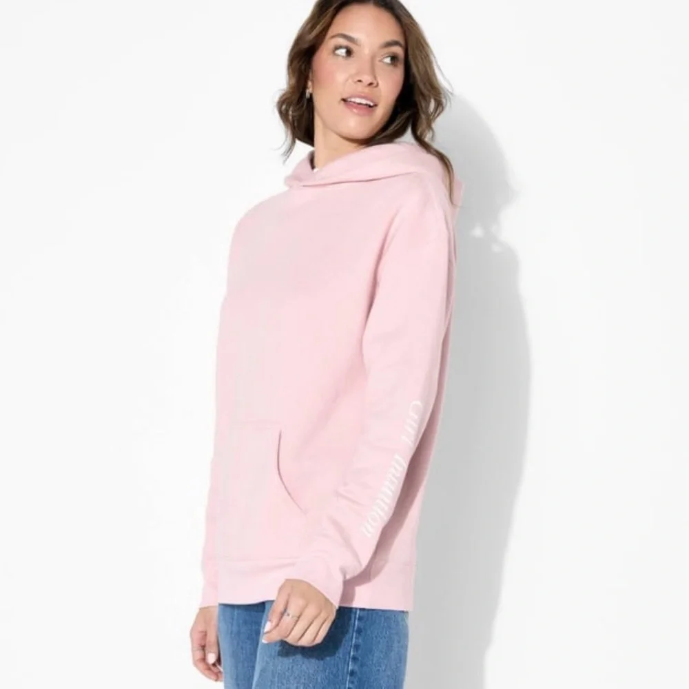 NWT, Large - Women's Oversized Hooded Pullover Sweatshirt, Pink “girl intuition” - Picture 2 of 7